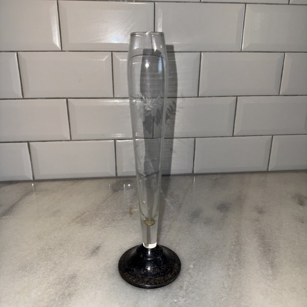 Vintage Duchin Creation Sterling Silver‎ Weighted Base Floral Etched Bud Vase